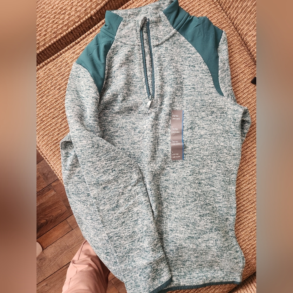 All in Motion Teal and Gray Zip-Up Sweater